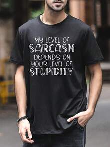 Áo thun nam cỡ lớn in khẩu hiệu, cổ tròn, tay ngắn, kiểu dáng thường ngày, đa năng. - màu đen - Xem 5