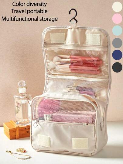 1pc Makeup Bag With Hook, Cosmetic Bag, Makeup Case, Travel Makeup Bag, Home Makeup Bag, School Makeup Bag, Dorm Makeup Bag, Travel Essentials, Large Capacity Makeup Bag, Women Makeup Bag, Cosmetic Storage Bag, Travel Organizer Bag, Makeup Pouch, Toiletry Bag, Multi-Function Bag, Carry-On Bag, Clutch, Men Toiletry Bag