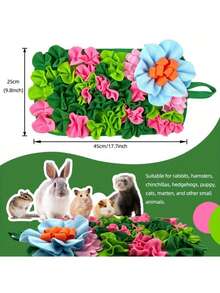 Tapis de recherche pour animaux de compagnie en forme de rectangle avec des bandes de tissu en forme de fleurs. Jouet interactif stimulant l'intelligence pour lapins et hamsters. Conception de stimulation mentale amusante et unique pour renifler - Bleu ciel - Voir 3