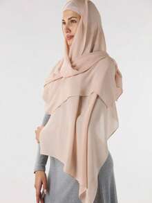 Women's Solid Color Chiffon Hijab Scarf, Breathable Long Scarf For Head Wrap, Fashion Minimalist Chiffon Scarf For Daily Casual Wear, Suitable For Winter And Fall - Beige - View 2