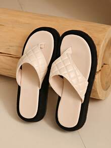 Girl's Thick Sole Flip Flops, Flat Thong Sandals For Summer, Beach Wear - Beige - View 5