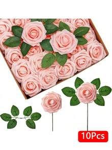 Sztuczne kwiaty 25 szt. Realistyczne pianki sztuczne róże z łodygami do samodzielnego wykonania bukietów ślubnych, centralnych elementów wieczoru panieńskiego, dekoracji stołów imprezowych (bez pudełka, zapakowane w torbę OPP)