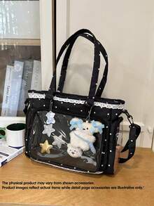 1个可爱波点蕾丝边单肩包，多功能休闲手提包，透明分层设计，大容量，适合日常使用，也适合动漫/漫展等场合。 - 黑色 - 查看 12