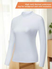 1 Áo lót giữ nhiệt cổ cao cho nữ, ấm áp và thoải mái, thiết kế cổ cao, chắn gió và giữ lạnh, thích hợp cho trượt tuyết, các hoạt động ngoài trời, chất liệu co giãn dễ mặc, mùa thu/đông - trắng - Xem 2