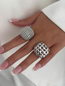2pcs Personalized Geometric Hollow Metal Rings, Unique Design Alloy Rings Suitable For Women's Daily Wear And Various Parties - Geometric Hollow Ring - View 4