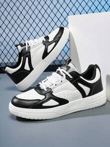 Classic Black White Skate Shoes - Low Top Lace-Up Casual Sneakers For Men, Unisex Everyday Fashion Tennis Shoes, Perfect Gift Idea - 白黑 - 查看 4