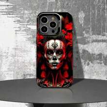 Funda de Teléfono de Chica Calavera Catrina Mexicana para 17,16,15,14,13,12,11,Pro,Max,Plus,E Cubierta Negra Mate a Prueba de Golpes - Z1 - Ver 11