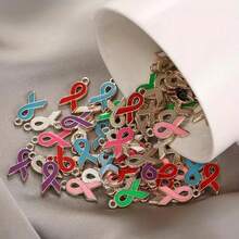10pcs Alloy Love Ribbon Enamel Pendant Breast Cancer Mark Awareness Charms For Diy Jewelry Making Mobile Phone Case Decor Accessories - Multicolor - View 5