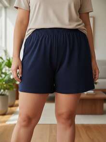 Women's Plus Size Shorts G1 To G8, Casual Viscose Cotton Shorts With Pockets, Comfortable And Fitted - 藏蓝色 - 查看 3