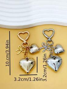 1pc Gold/Silver 3D Alloy Heart-Shaped Keychain Bow Keychain Bag Pendant Car Keychain Couple Keychain Suitable For Holiday Gifts Daily Wear Women's Jewelry, Car Key Pendants, Daily Wear Accessories, Bow Keychain, Elegant Design, Light Charm, Durable Metal, Gift Keychain, Heart-Shaped Keychain, Women's Fashion, Accessories Lovers, Valentine's Day Gifts, Christmas And New Year Gifts, Also An Ideal Gift For Women And Men - Multicolor - View 6