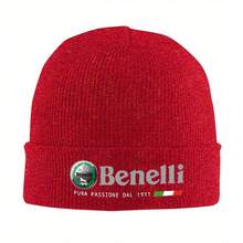1pc Benelli Motorcycle Knitted Beanie - Acrylic Warm Winter Hat Men & Women, Black With Green & White Stripe, Embroidery, Hand Wash Only, Winter Headwear| Stylish Beanie| Textured Knit Cap, Beanie Hats, Without Battery - Đỏ - Xem 13