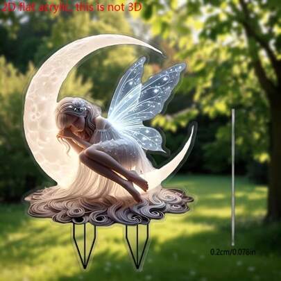 1pc 2D Acrylic Garden , Moonlight Fairy Garden Marker, Outdoor Lawn Yard Decor For Planter, Party Decoration, Gift For Friends, Holiday Gift, Garden Lighting Accessory