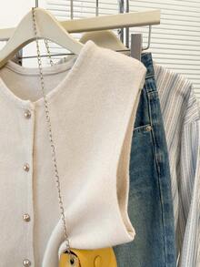 JIANHU Minimalistyczna dzianinowa kamizelka do warstwowego wyglądu, elegancki detal guzików, codzienny ubiór na jesień i zimę