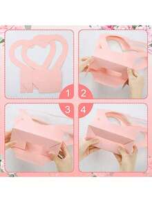 1/3/6个装 - 情人节、婚礼/婴儿派对心形鲜花礼盒、空花束、带提手礼品袋、折叠篮、新娘礼物派对、周年纪念派对用品（粉色） - 彩色 - 查看 6
