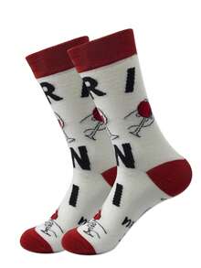 1 Pair/3 Pairs/5 Pairs Men's Crew Socks With Asymmetric Design, Letter & Wine Glass Pattern, Creative Fashion Personalized, Breathable Moisture-Wicking, Suitable For Daily Wear, Sports, Casual, Street Style, Ideal For Holiday Gifts - Multicolor - View 4
