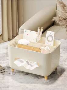Multi-Functional Remote Control Holder & Tissue Box, With Multiple Storage Compartments - Ideal For Placement On Coffee Tables, Nightstands, Living Rooms And Bathrooms - Space-Saving Design, Suitable For Office Organization, Tissue Box Storage, Office Decor, Office Supplies, Storage Organization, Cute Tissue Box, Compact Design, Lightweight And Durable - Multicolor - View 1