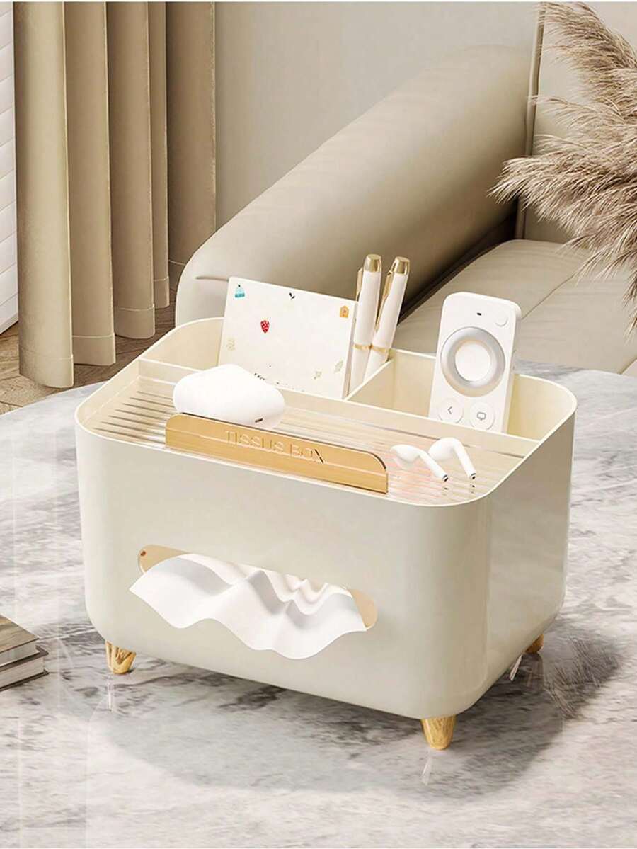 Multi-Functional Remote Control Holder & Tissue Box, With Multiple Storage Compartments - Ideal For Placement On Coffee Tables, Nightstands, Living Rooms And Bathrooms - Space-Saving Design, Suitable For Office Organization, Tissue Box Storage, Office Decor, Office Supplies, Storage Organization, Cute Tissue Box, Compact Design, Lightweight And Durable - Multicolor - View 1