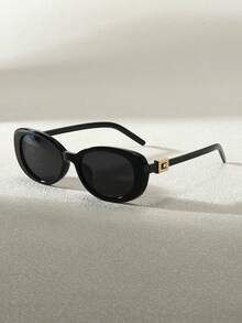 1pc Metal Frame Y2K Oval Glasses, Suitable For Men And Women, Summer Beach - Black - View 5