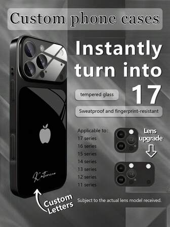 1 pieza Funda de teléfono personalizada minimalista con diseño de manzana negra de lujo, vista grande, vidrio templado mate con protección de lente y anti-caída, compatible con iPhone 17/17Pro/17ProMax/17Air/16/16Pro/16ProMax/16Plus/15/15Plus/15Pro/15ProMax/14/14Plus/14Pro/14ProMax/13/13Pro/13ProMax/12/11, accesorios de teléfono con cobertura completa y protección premium