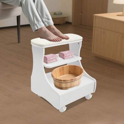 Pediküre Fußruhe Weiß, Maniküre Fuß Ruhe mit Rädern PU Leder Haus Schönheit Fußstütze Pediküre Fußhockerstand für leicht zu Hause Salon Gebrauch