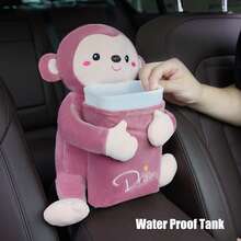 Large Capacity Tissue Box With Dark Pink Plush Monkey Design: Waterproof Organizer For Car And Bathroom, Ideal For Stylish Decoration. - 彩色 - 查看 1
