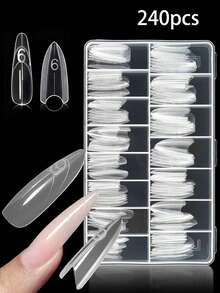 150片/240片/300片多层美甲延长模具，椭圆形和梯形指甲模具，无需纸衬，专业美甲工具套装，全尺寸带收纳盒，纤薄设计，经久耐用，适用于女士杏仁形和梯形指甲延长，女士美甲套装 - 無色 - 查看 14