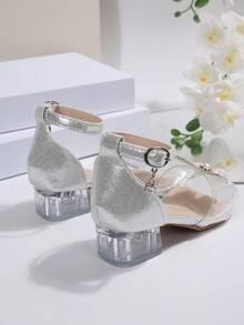 1 par de sandalias de tacón alto de moda para niños 2026, con diseño de mariposa de rhinestone, estilo princesa, sandalias casuales bohemias adecuadas para vacaciones, fiestas y bodas - Plateado - Ver 7