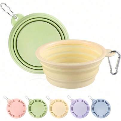 可折叠宠物碗，适合旅行、露营、散步，可用作猫狗的水碗和食碗，无异味，带登山扣