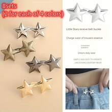 1/4/8 Pair Of Small Star Waist Buckles, Detachable No-Sew Jeans Waist Buckles - Waist Reduction Tool - Seamless Waist Adjustment - Easily Improve Waistline - 1對銀色 - 查看 11