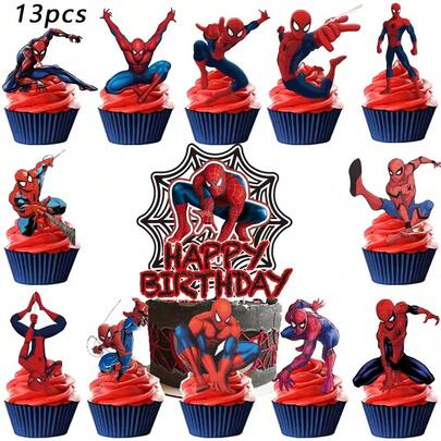 13pcs Spider-Man Cake Topper, Cupcake Decorations, Spider-Man Birthday Party Supplies, Wedding And Birthday Supplies, Home And Party Decorations