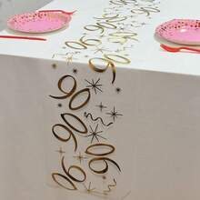 1pc Gold Foil Number Birthday Table Runner, 6/16/20/25/35/45/55/65/75/85 Years Old Birthday Party Decoration, Anniversary Retirement Party Supplies, Birthday Celebration, Father's Day, Mother's Day - Gold - View 1