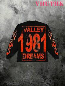 VHUTHK (250g Pure Polyester Round Neck Pullover Sweater) Valley 1981 Dreams: War Zone Peace Militart Double Sided Digital Printing, Filament Effect  Y2K Men's Round Neck Sweater In Autumn And Winter. - 黑色 - 查看 2