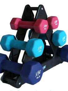 J/fit - Juego de mancuernas con estante duradero, diseño de acero e hierro sólido, recubiertas en neopreno doble, no se esquirla ni descascara, multiuso (para ejercicio, gimnasia, pilates, artes marciales mixtas, entrenamiento, escuelas, centros de rehabilitación) - Rojo - Ver 3