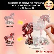 2D旋转红色骏马桌面摆件 - 闪亮装饰品，无需电源，适用于家居、办公室、派对 - 优雅现代室内装饰，桌面配件，2D平面，精致摆件，时尚点缀，简约设计，可旋转 - 彩色 - 查看 5