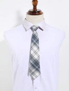 1条男女通用休闲百搭条纹格子图案领带，红/绿/粉/黑/蓝配色可选，适合学校、日常穿着、街头搭配。 - 彩色 - 查看 8