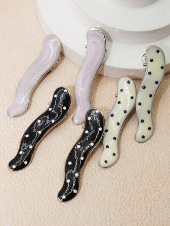 6pcs New Multicolor Polka Dot Geometric Metal Drip Glaze Hair Clips, Side Bangs Clips