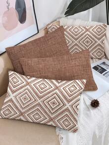 4pcs Bohemian Style Pillow Covers, Minimalist Fashionable Line Pattern Throw Pillow Covers, Super Soft & Comfortable, Best Seller, Hidden Zipper, Machine Washable, Decorative Pillow Covers For Home, Sofa, Living Room, Bedroom, No Pillow Insert - Mocha Mousse Color - View 5