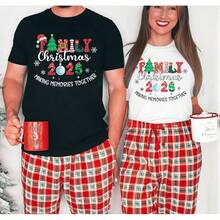 Camisetas de Navidad para Parejas, Él y Ella, Pijamas Familiares Divertidos de Navidad, Camiseta de Manga Corta - Blanco - Ver 4