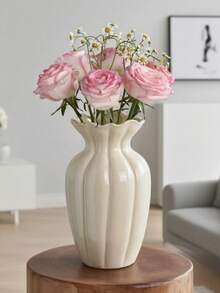 Vase en céramique vintage français, vase élégant de couleur crème pour fleurs fraîches/sèches, design polyvalent convenant à de multiples styles, applicable pour le salon, la table à manger, le bureau, la table basse, le bureau et la décoration de la maison. Convient pour : anniversaire, mariage, Noël, Nouvel An - Beige - Voir 7