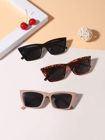 3 قطع نظارات شمسية بإطار كاجوال بتصميم عين القطة من البولي كربونات للشباب من عمر 12 إلى 16 سنة، مناسبة للاستخدام اليومي والملابس الخارجية