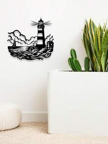 1pc Decorative Nautical Lighthouse Iron Wall Sculpture - Outdoor Seaside Villa Wall Decor, Iron Lighthouse Bathroom Decor, Indoor/Outdoor Hanging Decoration, Elegant Home Patio Balcony Decor, Housewarming Gift