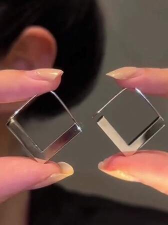 2件套优雅银色金属几何耳环，女士款，奢华设计，个性化优雅显瘦耳环，春夏款