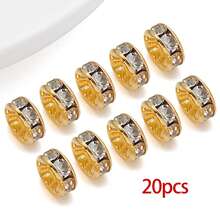 20pcs Real 18K Gold Plated Clear Crystal Rhinestone Beads Straight Flange Beads Golden Flat Round Rhinestone Bead Rondelle Crystal Metal Bead For DIY Jewelry Making - Multicolor - View 13
