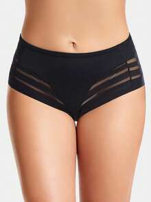 Slip senza cuciture donna in vita alta, slip da donna in marrone caffè, rosso, blu e rete trasparente, ad alta elasticità, per controllo addome, modellante