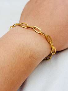 1pc Elegant Stainless Steel Gold Pig Nose Geometric H-Shape Oval Zirconia Bracelet, Suitable For Women's Daily Wear