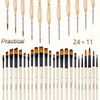 24 delar/set Runda, sneda, platta, spetsiga konstnärspenslar, 11 delar fina detaljpenslar, miniatyrpenslar, små penslar. Träfärgpennfat med nylonhårpensel, lämplig för akrylmålning, oljemålning, akrylmålning, kroppsansikte, stenduk