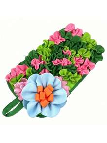 Tapis de recherche pour animaux de compagnie en forme de rectangle avec des bandes de tissu en forme de fleurs. Jouet interactif stimulant l'intelligence pour lapins et hamsters. Conception de stimulation mentale amusante et unique pour renifler - Bleu ciel - Voir 11