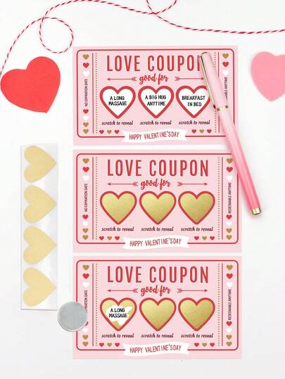 10pcs/Set Valentine's Day Scratch Card Coupon, Romantic Surprise Gift For Boyfriend/Girlfriend, Cute Heart-Shaped Scratch Card, Creative Couple's Date Night Gift