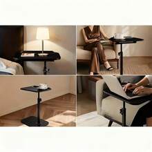 1pc Rotatable & Height Adjustable Side Table. Easy To Assemble, Suitable For Any Space, Can Be Placed Next To Sofa, Bedside Or Used As Coffee Table. Ideal For Indoor, Outdoor And Camping Use. Available Colors: Walnut/Black