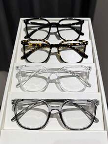 1-4副女士塑料镶嵌美甲多色全窄框圆形有色镜片便携现代简约风格休闲透明眼镜组合，适合办公室着装，适合所有脸型，配饰 - 無色 - 查看 4